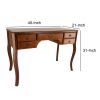 Wooden Writing Desk with Cabriole Legs and 5 Drawers, Brown