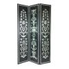 Wooden Double Sided 3 Panel Room Divider with Motifs, Multicolor
