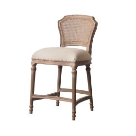 Nailhead Fabric Upholstered Bar Stool with Perforated Back, Beige and Brown