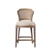 Nailhead Fabric Upholstered Bar Stool with Perforated Back, Beige and Brown