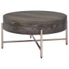 1 Drawer Round Modern Coffee Table with Crossed Metal Legs, Brown and Gold