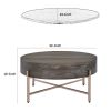 1 Drawer Round Modern Coffee Table with Crossed Metal Legs, Brown and Gold