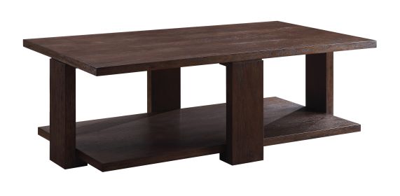 Contemporary Style Rectangular Coffee Table with Open Bottom Shelf, Brown