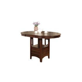 Extendable Round Wooden Counter Height Table with Open Bottom Shelf, Gray