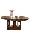 Extendable Round Wooden Counter Height Table with Open Bottom Shelf, Gray