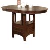 Extendable Round Wooden Counter Height Table with Open Bottom Shelf, Gray