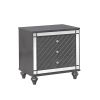 3 Drawer Wooden Nightstand with Diamond Pattern and Mirror Inlay, Gray