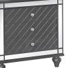 3 Drawer Wooden Nightstand with Diamond Pattern and Mirror Inlay, Gray