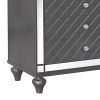 3 Drawer Wooden Nightstand with Diamond Pattern and Mirror Inlay, Gray