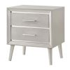 2 Drawer Contemporary Nightstand with Bar Handles and Splayed Legs, Silver