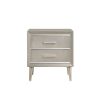 2 Drawer Contemporary Nightstand with Bar Handles and Splayed Legs, Silver