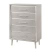 5 Drawer Contemporary Chest with Bar Handles and Splayed Legs, Silver