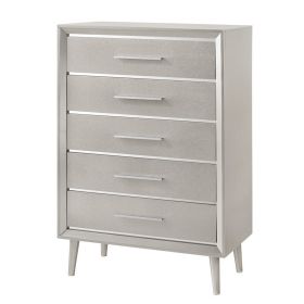 5 Drawer Contemporary Chest with Bar Handles and Splayed Legs, Silver