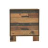 2 Drawer Rustic Nightstand with Nails and Grain Details, Dark Brown