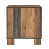 2 Drawer Rustic Nightstand with Nails and Grain Details, Dark Brown