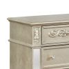 3 Drawers Nightstand with Ornate Carving and USB Ports, Silver