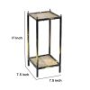 2 Tier Square Stone Top Plant Stand with Metal Frame, Small, Black and Gray