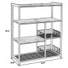 2 Mesh Basket and 6 Hooks Wood and Metal Frame Bakers Rack, Brown and Black