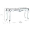 Wooden Console Table with Marble Top and Carved Details, Gray and Brown
