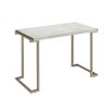 Contemporary Metal Frame Sofa Table with Faux Marble Top ,White and Gold
