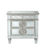 Mirror Accented Wooden Nightstand with 3 Storage Drawers, Silver