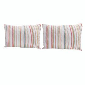 20 x 36 Cotton King Pillow Sham, Striped Pattern, Set of 2, Multicolor