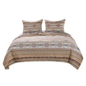 2 Piece Polyester Twin Quilt Set, Kilim Pattern, Multicolor