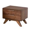2 Drawer Wooden Nightstand with Metal Bar Handles and Angled Legs, Brown