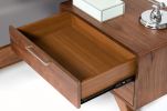 2 Drawer Wooden Nightstand with Metal Bar Handles and Angled Legs, Brown