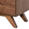 2 Drawer Wooden Nightstand with Metal Bar Handles and Angled Legs, Brown