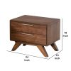 2 Drawer Wooden Nightstand with Metal Bar Handles and Angled Legs, Brown