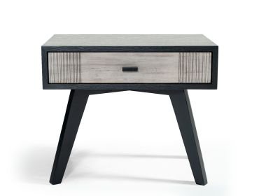 1 Drawer Wooden Nightstand with Angled Legs and Rough Sawn Texture, Gray