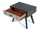 1 Drawer Wooden Nightstand with Angled Legs and Rough Sawn Texture, Gray