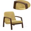 Wooden Lounge Chair with Block Legs and Padded Seat, Yellow