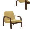 Wooden Lounge Chair with Block Legs and Padded Seat, Yellow