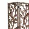 72 Inch 3 Panel Screen Divider, Rustic, Mulberry Branch Design, Brown