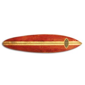 Wooden Surfboard Shaped Wall Art with Mounting Hardware, Brown and Red