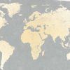 Wooden Surfboard Wall Art with World Map Print, Gray and White