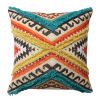 18 x 18 Square Cotton Accent Throw Pillow, Aztec Tribal Inspired Pattern, Trimmed Fringes, Multicolor