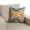 18 x 18 Square Cotton Accent Throw Pillow, Aztec Tribal Inspired Pattern, Trimmed Fringes, Multicolor