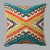 18 x 18 Square Cotton Accent Throw Pillow, Aztec Tribal Inspired Pattern, Trimmed Fringes, Multicolor