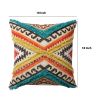 18 x 18 Square Cotton Accent Throw Pillow, Aztec Tribal Inspired Pattern, Trimmed Fringes, Multicolor