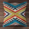 18 x 18 Square Cotton Accent Throw Pillow, Aztec Tribal Inspired Pattern, Trimmed Fringes, Multicolor