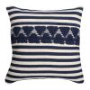 18 x 18 Handwoven Square Cotton Accent Throw Pillow, Classic Striped Pattern, Textured, White, Blue