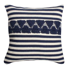 18 x 18 Handwoven Square Cotton Accent Throw Pillow, Classic Striped Pattern, Textured, White, Blue