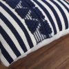 18 x 18 Handwoven Square Cotton Accent Throw Pillow, Classic Striped Pattern, Textured, White, Blue