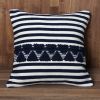 18 x 18 Handwoven Square Cotton Accent Throw Pillow, Classic Striped Pattern, Textured, White, Blue