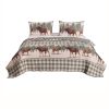 2 Piece Twin Quilt Set, Animal Print, Plaid Pattern, Green and Brown