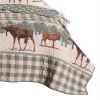 2 Piece Twin Quilt Set, Animal Print, Plaid Pattern, Green and Brown
