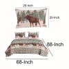 2 Piece Twin Quilt Set, Animal Print, Plaid Pattern, Green and Brown